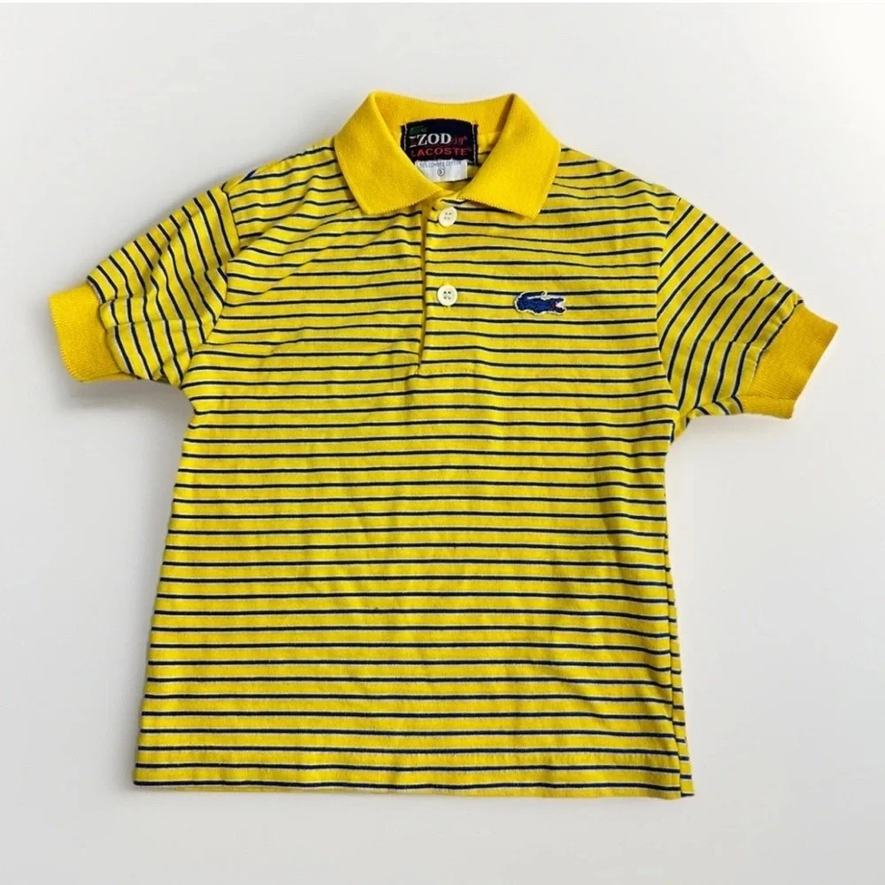 Vintage Izod Lacoste Size 5 Polo Yellow Blue Striped Shirt Short Sleeve